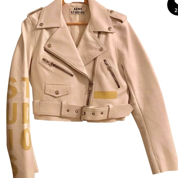 Acne Road Petite White Leather Motorcycle Jacket - Picture 5 of 8
